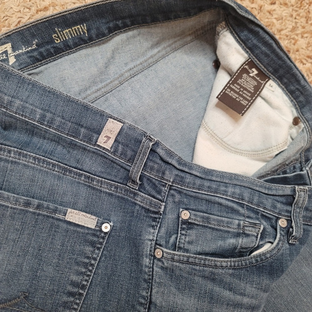 7‎ For All Mankind Slimmy Jeans Women 36 Slim Straight Leg Medium Wash Stretch